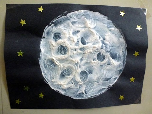 Moon Drawing In The Background Of Night Sky And Stars.