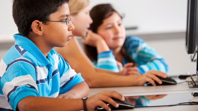 Kids Working In The Computer.