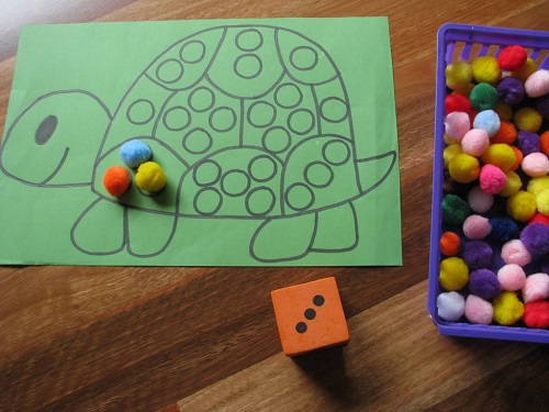 Green Colored Tortoise Printable And Number Of Tiny Blocks Placed On The Table - Numbaering Activity.