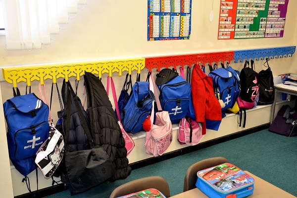 A rack for hanging bags of Kindergarten school children